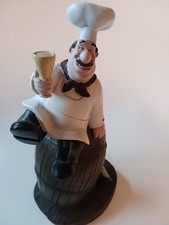 Fat Chef Figurine Sitting On A Wine Barrel Resin 7x3 In Approx