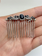 Art Deco Set of 2 Marcasite Hair Comb Rhinestone Black Vintage Metal Wedding