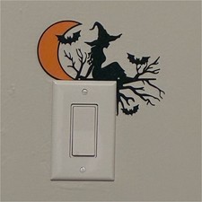 Halloween Witch Silhouette Moon Bats Tree Light Switch/Corner Ledge Topper