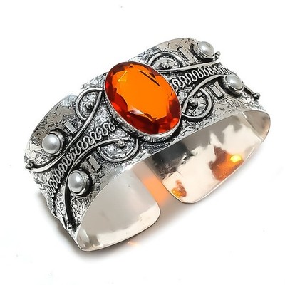Citrine Gemstone Handmade 925 Sterling Silver Cuff Bangle Adjustable e164