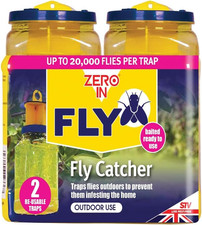 Zero in Outdoor Fly Trap - Ready-Baited Outdoor Fly Catcher, Twin Pack - Non-Tox
