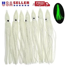 50pc Luminous Octopus Squid Skirt Lure Glow Soft Bait Hoochies Fishing Lure Bait