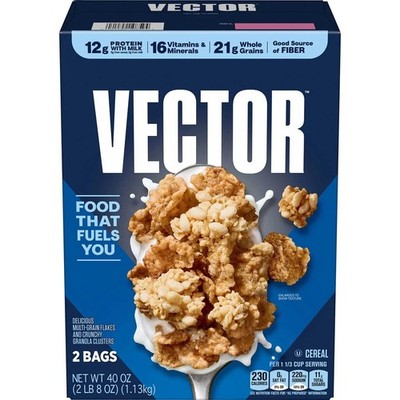 Kellogg's VECTOR Cereal 40oz 2Bags Granola Clusters Best By 5/7/2026 12g Protein