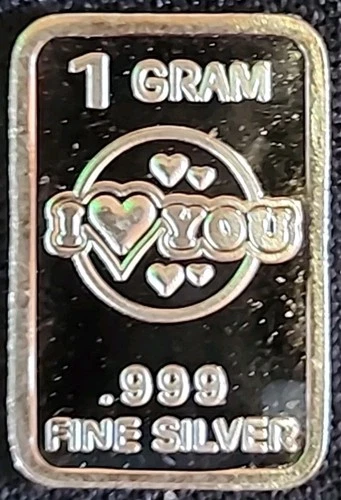 1 Gram .999 Fine Silver Art Bar Ingot. I Love You . Fun Way Dip In To Investing