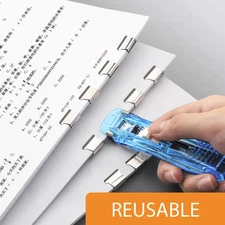 1pc Mini Traceless Push Stapler Reusable Paper Clamp School Office Tool - NEW