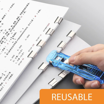 1pc Mini Traceless Push Stapler Reusable Paper Clamp School Office Tool - NEW
