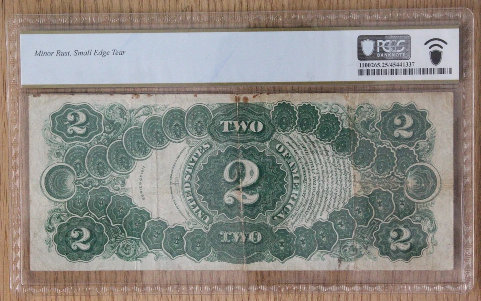1917 $2 Legal Tender Red Seal Fr60 PCGS Very Fine 25 Minor Rust, Small Edge Tear - Image 2 of 2