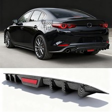 Carbon Fiber Car Rear Bumper Diffuser Wled Stop Brake Light For Mazda 3 6 Sedan