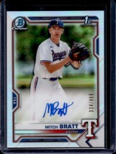 2021 Bowman Draft Mitch Bratt Chrome Auto 1st Prospect Refractor #/499 Rangers