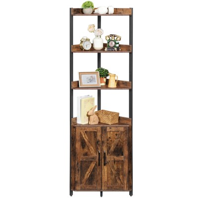 Corner Shelf with Storage, Tall Corner Cabinet, 5-Tier Bookshelf Stand, Stora...