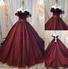 Gothic Black Red Wedding Dresses Strapless A-Line Lace-up Corset Bridal Gowns