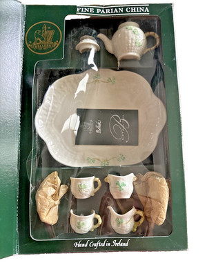 Belleek Fine Parian China Irish Porcelain Shamrock Tea Miniature Box Set