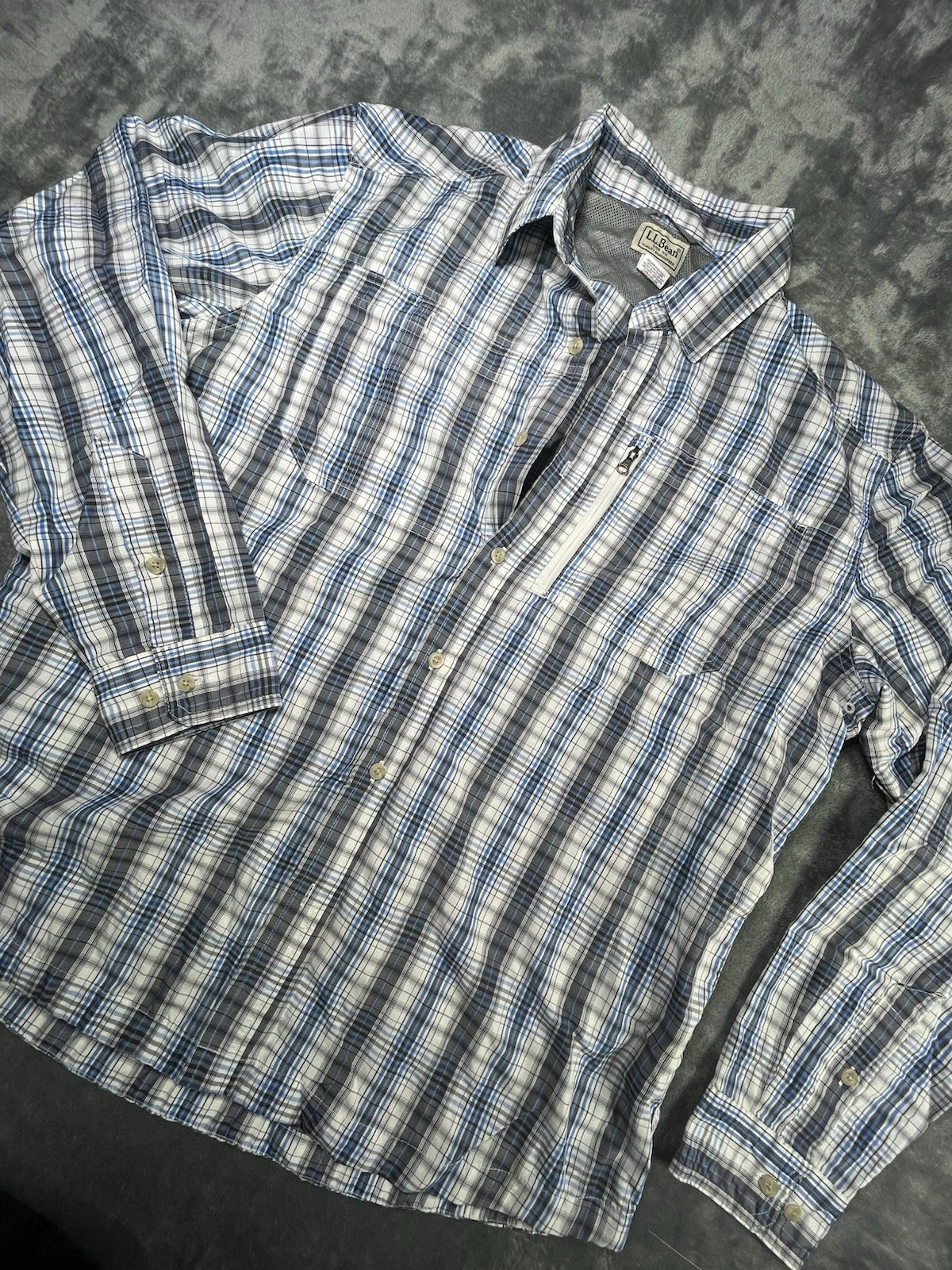LL Bean Plaid Fishing Shirt Mens L Gorpcore Outdoors Fishing Tactical Utility