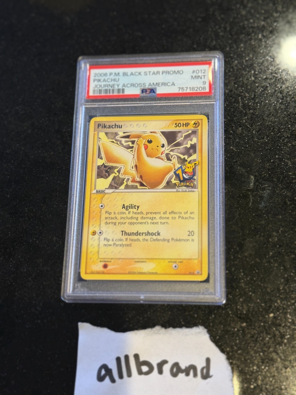 PSA 9 Pokemon Pikachu #012 Journey Across America 10th Anniversary Promo Card