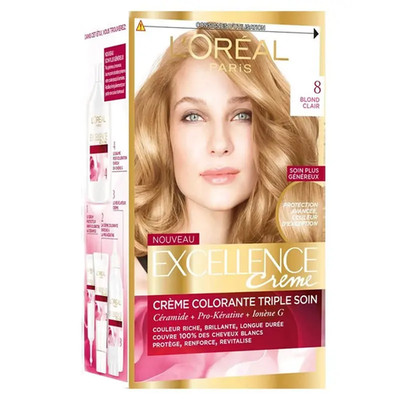 L'Oréal Paris Excellence Crème Permanent Hair Color 8 Blonde Clair Ammonia Hair