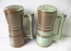 Vintage FRANKOMA Prairie Green Salt and Pepper Shakers w/Handles Pottery