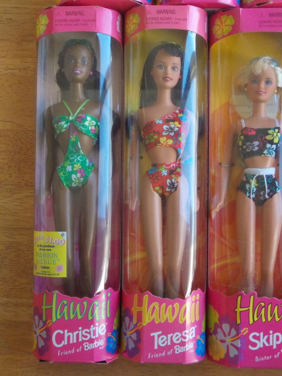 1999 New Lot Of 7 Hawaii Barbie Ken Teresa Christie Midge Steven