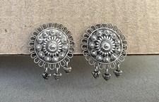 ANTIQUE NORWEGIAN FINE SILVER FILIGREE SOLJE EARRINGS poss David Andersen screw