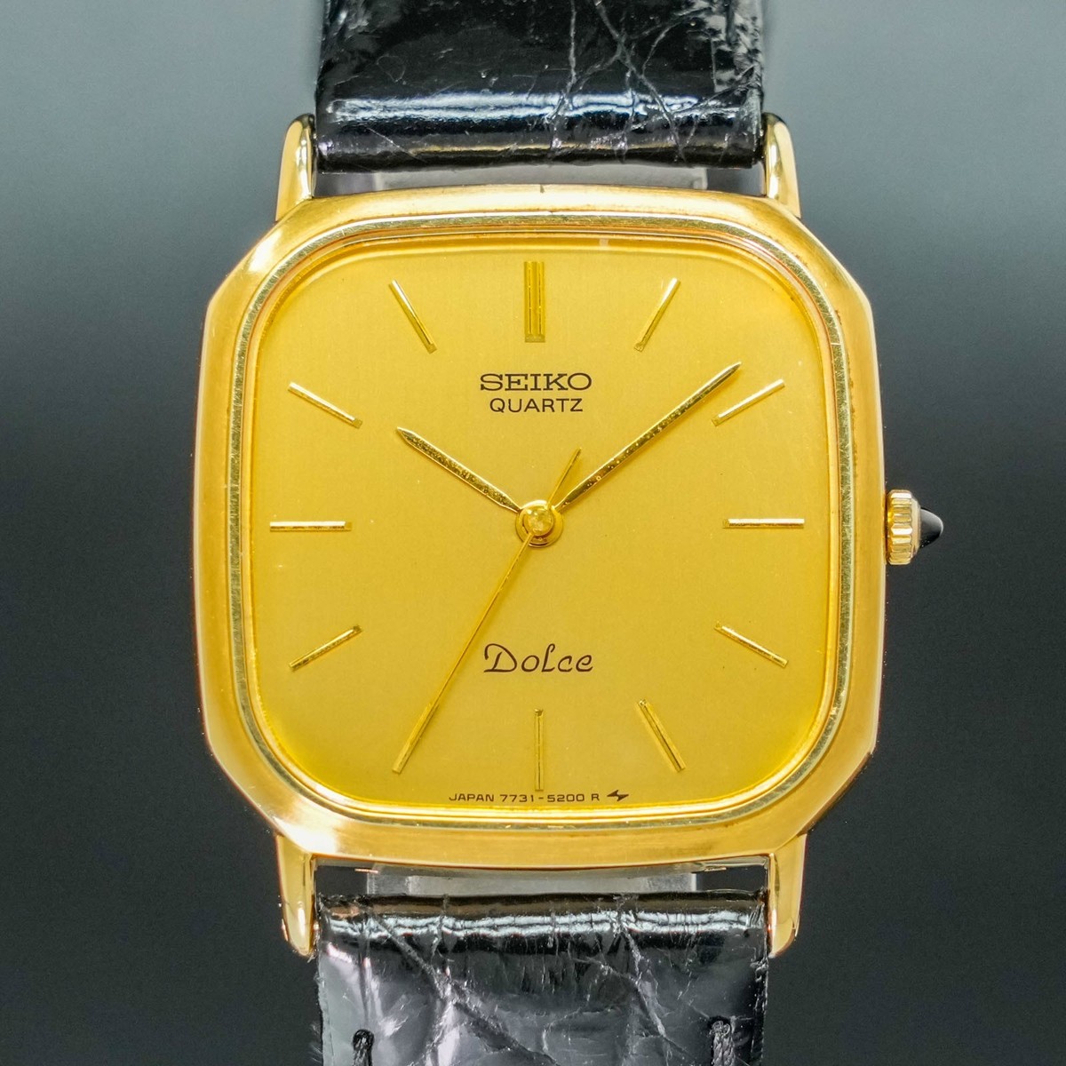577 ヴィンテージ 1985年製 SEIKO DOLCE ゴールド 腕時計 Vintage 1985 [MINT] SEIKO Dolce 7731-5170 14K Gold dial Square