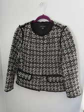 Ann Taylor Women's Size 8 Tweed Blazer Jacket White and Black Lined Pockets
