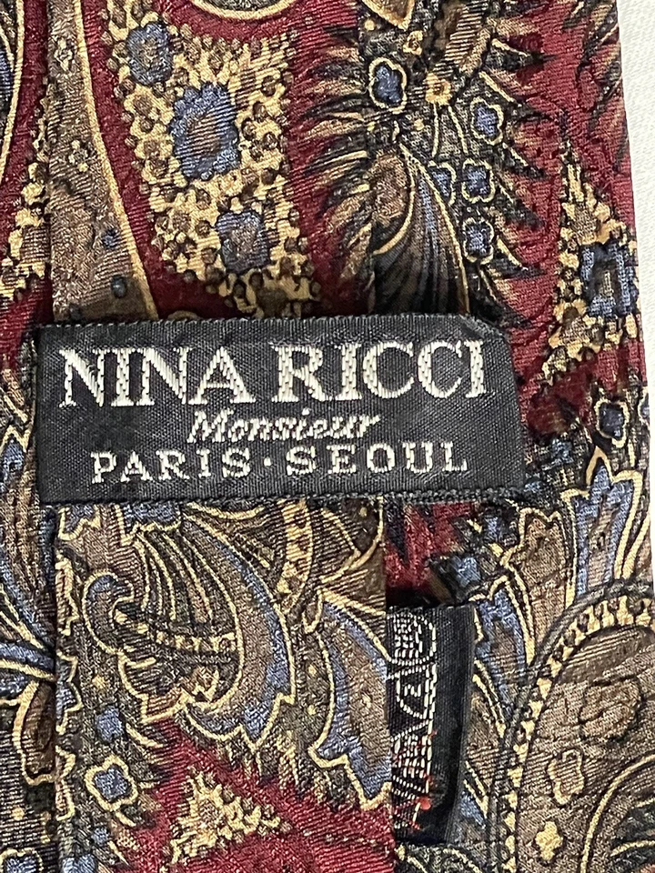 Винтажный 90-х Nina Ricci Париж галстук пейсли разноцветный 100% шелк дизайнерский галстук - Изображение 2 из 4