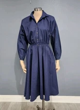 Vintage 70s KAY BRANDON for H&A Blue Chambray Fit Flare Midi Shirt Dress S/M