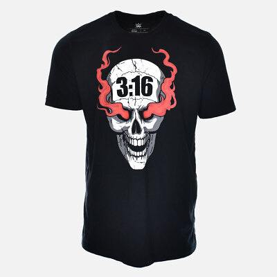 Stone Cold Steve Austin 3:16 Skull Flames Wrestling WWE Mens Black Tee Shirt 2X