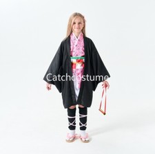 Kids Demon Slayer Kamado Nezuko Cosplay Costume Kimono Girls Halloween Dress