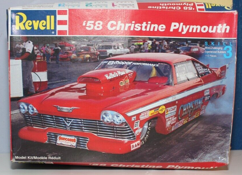 REVELL 125 SCALE '58 CHRISTINE PLYMOUTH MODEL KIT UNASSEMBLED COMPLETE
