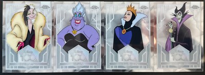 2023 Topps Chrome Disney 100 Trading Cards Cruela, Ursula Evil Queen, Maleficent