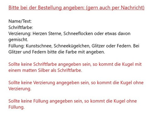 Weihnachtskugel aus Glas 8cm mit Namen + Wunschfüllung Federn Glitzer Schnee - Bild 7 von 12