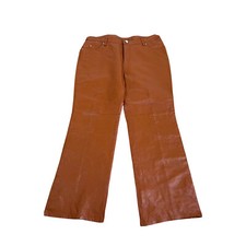METROSTYLE Women Beautiful Cinnamon Genuine Leather Lined Pant Size 12P Y2K