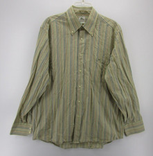 Lacoste Shirt Men 44 Green Button Down Striped Pocket Crocodile Preppy Woven