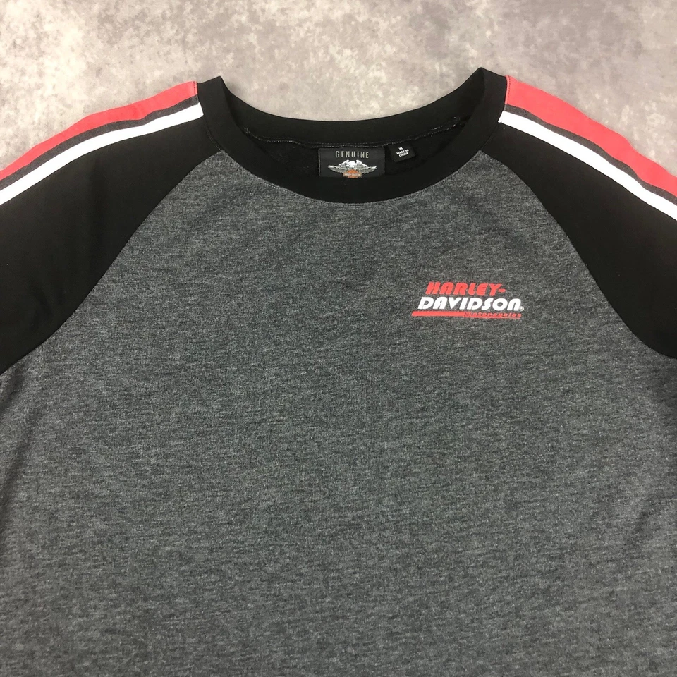 Camiseta Harley Davidson Para Hombre XL Bloque de Color Manga Larga Rojo Rayas Logo Estampado Foto 4 de 4