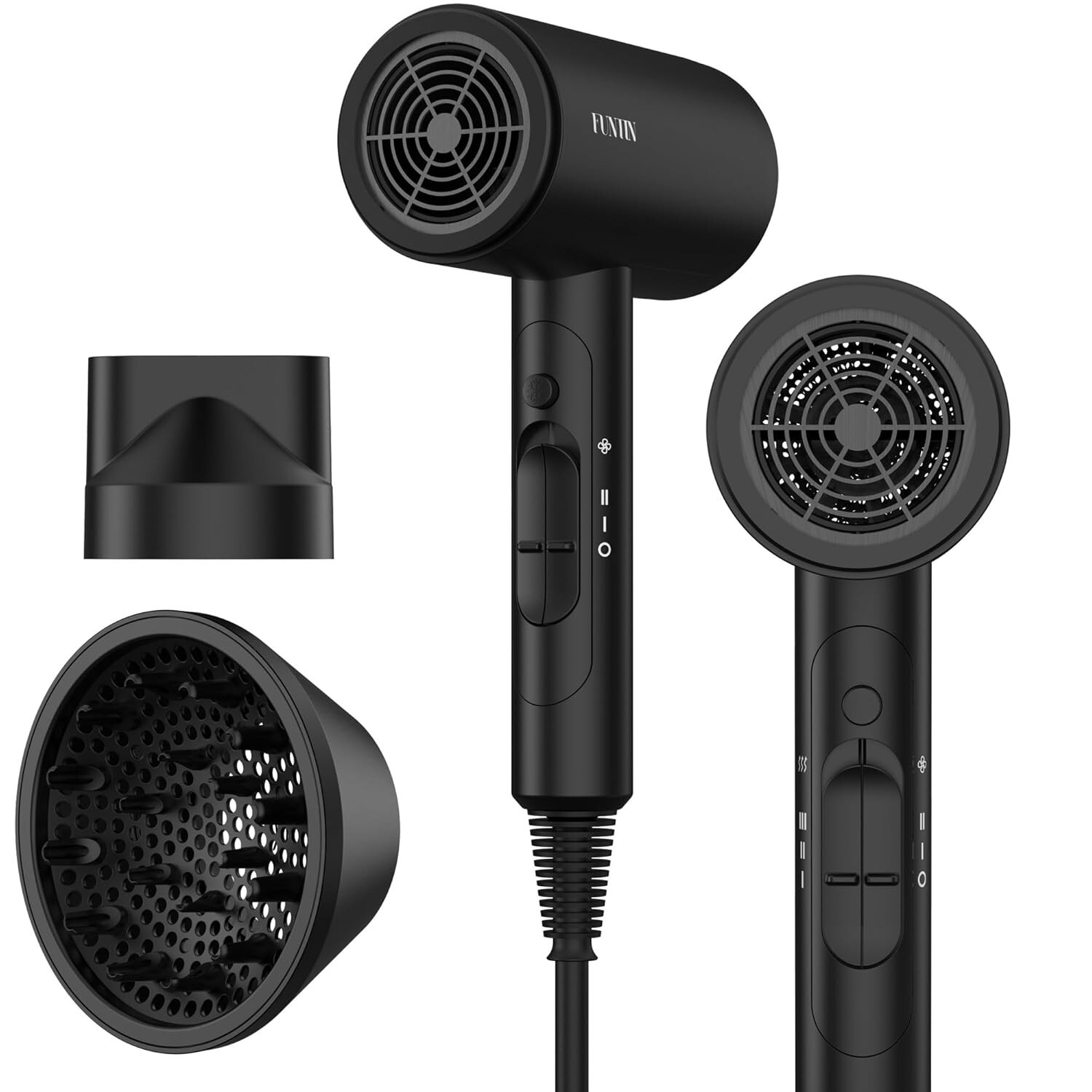 Hair Dryer with Diffuser Brush Comb for Thick Curly 4C Hair