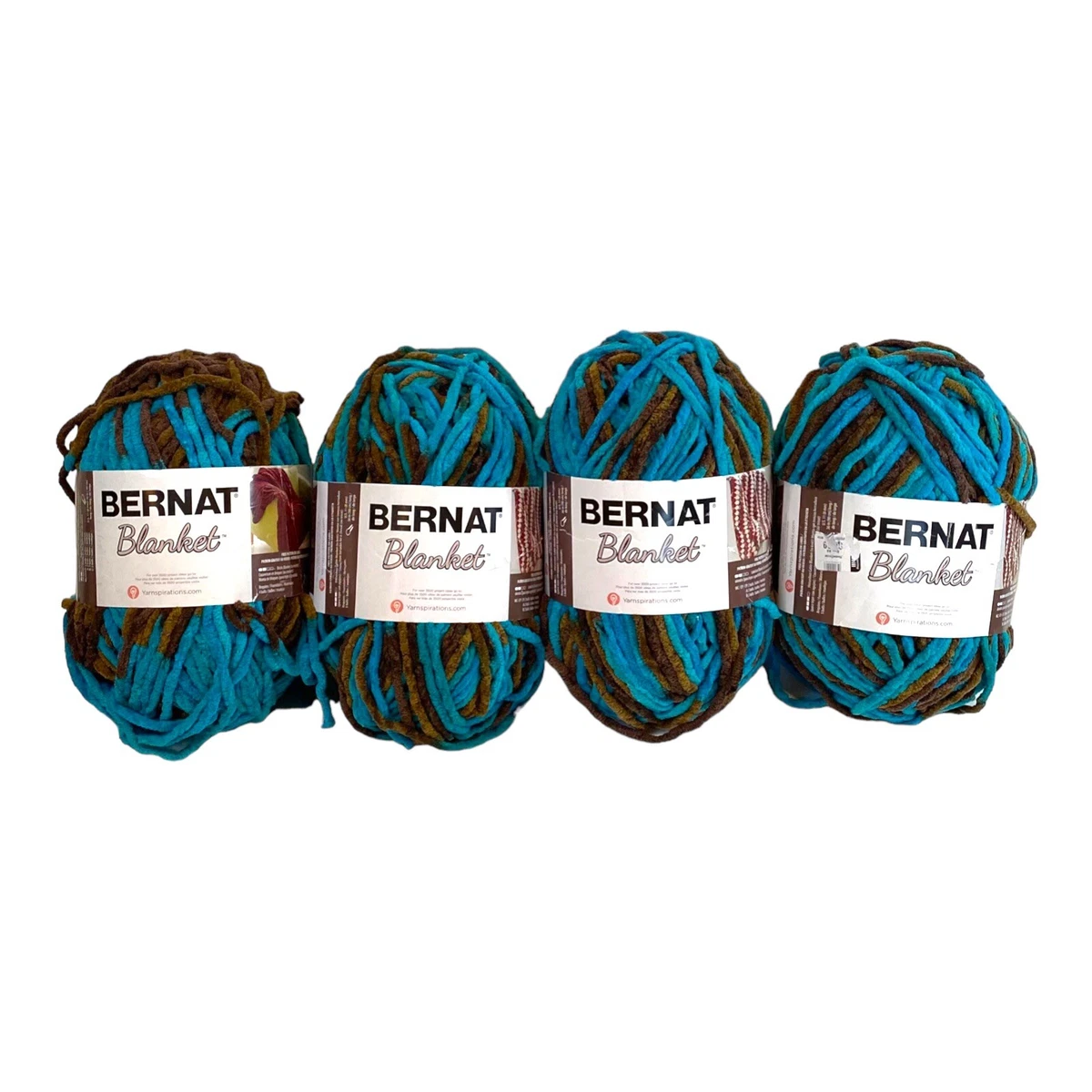 Bernat Blanket Big Ball Lot of 4 Yarn Skeins Brown Blue Mallard Wood