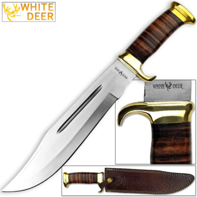 WHITE DEER MAGNUM Outback American Bowie Knife High Carbon Stainless Steel w Lea