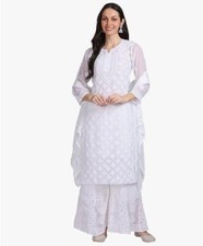 Chikankari kurti white color soft georgette fabric hadmade with free inner