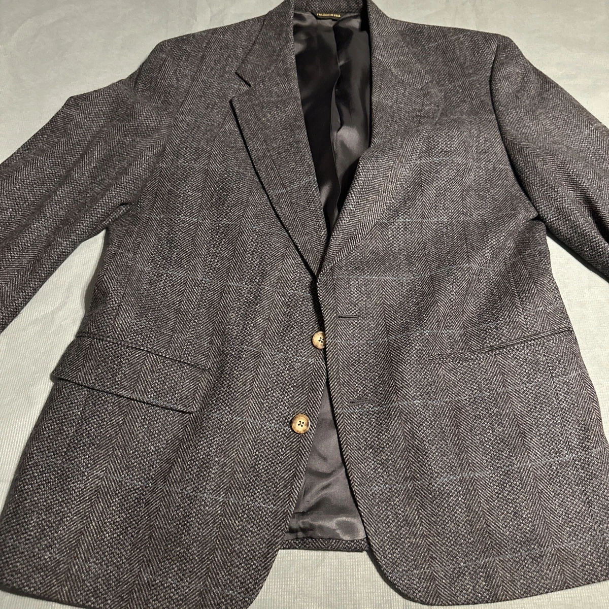 Austin Reed Dillards Sports Jacket Blue Tweed Tucked Suede Elbow Patches (Notes)