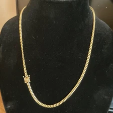 Solid 14K Yellow Gold Over Silver 3.5mm Miami Cuban Chain Necklace 16"-30"