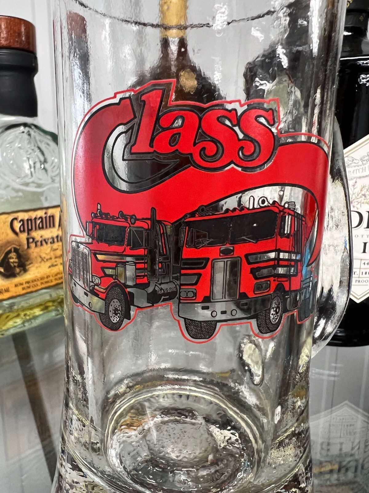 Vintage Trucker Red Semi Trucks Glass Mug Beer Stein 70s Peterbuild MACK-image