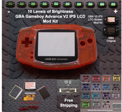 10 Level Brightness GBA V2 IPS LCD Mod Kit w/glass lens - Clear Orange