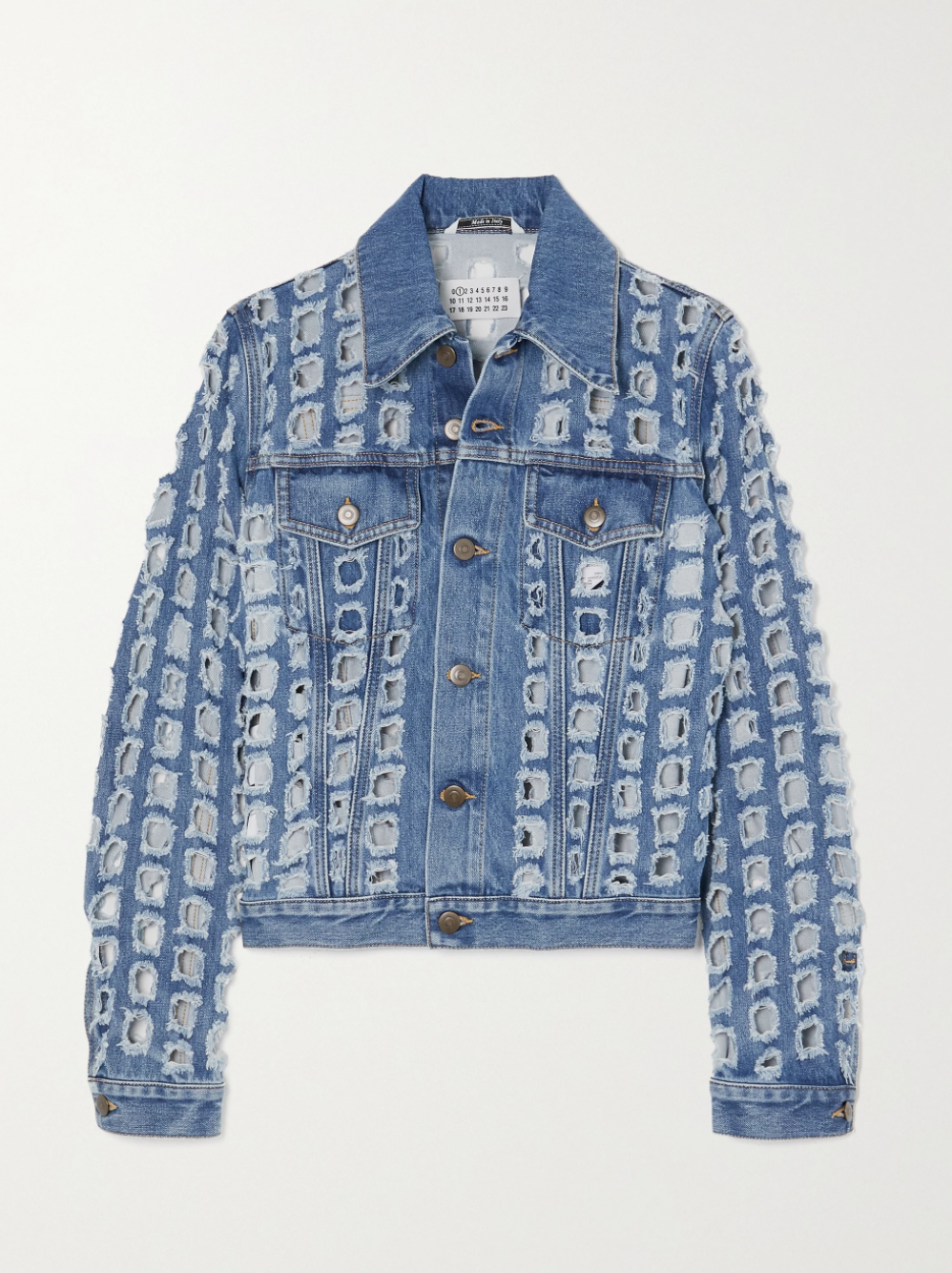 MAISON MARTIN MARGIELA DISTRESSED CUT-OUT DENIM JACKET Sz. 40IT/4US