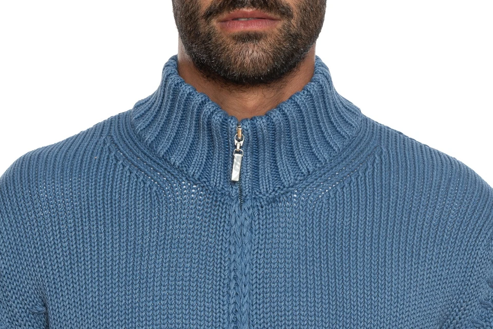 Della Ciana Cashmere Grueso Bomber Cárdigan de Ochos Algodón Grueso Teñido Azul - Imagen 4 de 4