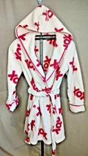 Betsey Johnson Robe XO Short Plush Medium Hood Pink White Hug Kiss Valentines