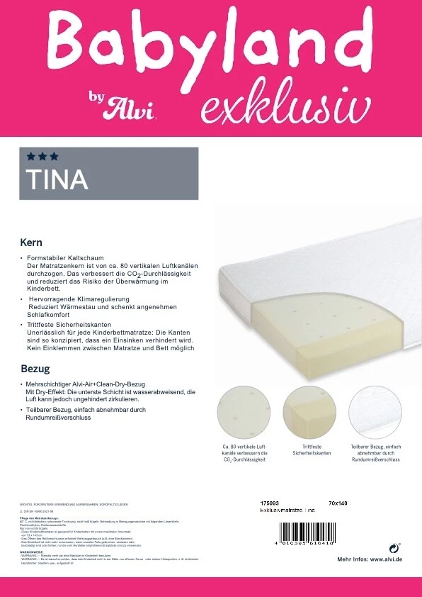 Alvi Matratze Tina 70 x 140 cm Kinderbettmatratze Babymatratze NEU - Bild 2 von 2