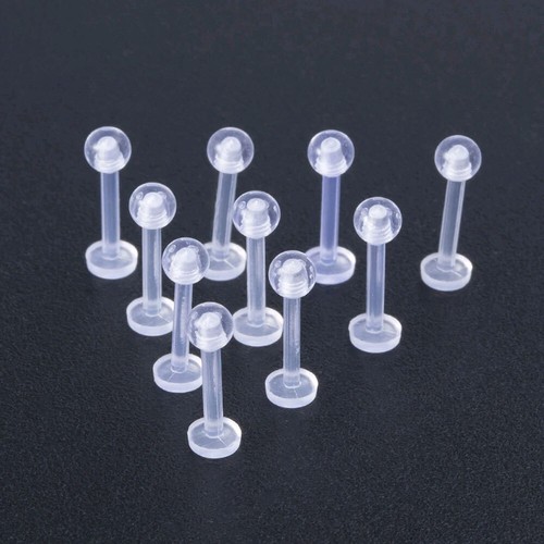 10Pcs Clear Acrylic Lip Studs - Piercing Labret Ring Helix Cartilage Earring - - Afbeelding 1 van 14