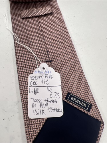 Breuer Men's Pink Geometric Silk Neck Tie $158 - Picture 4 of 10