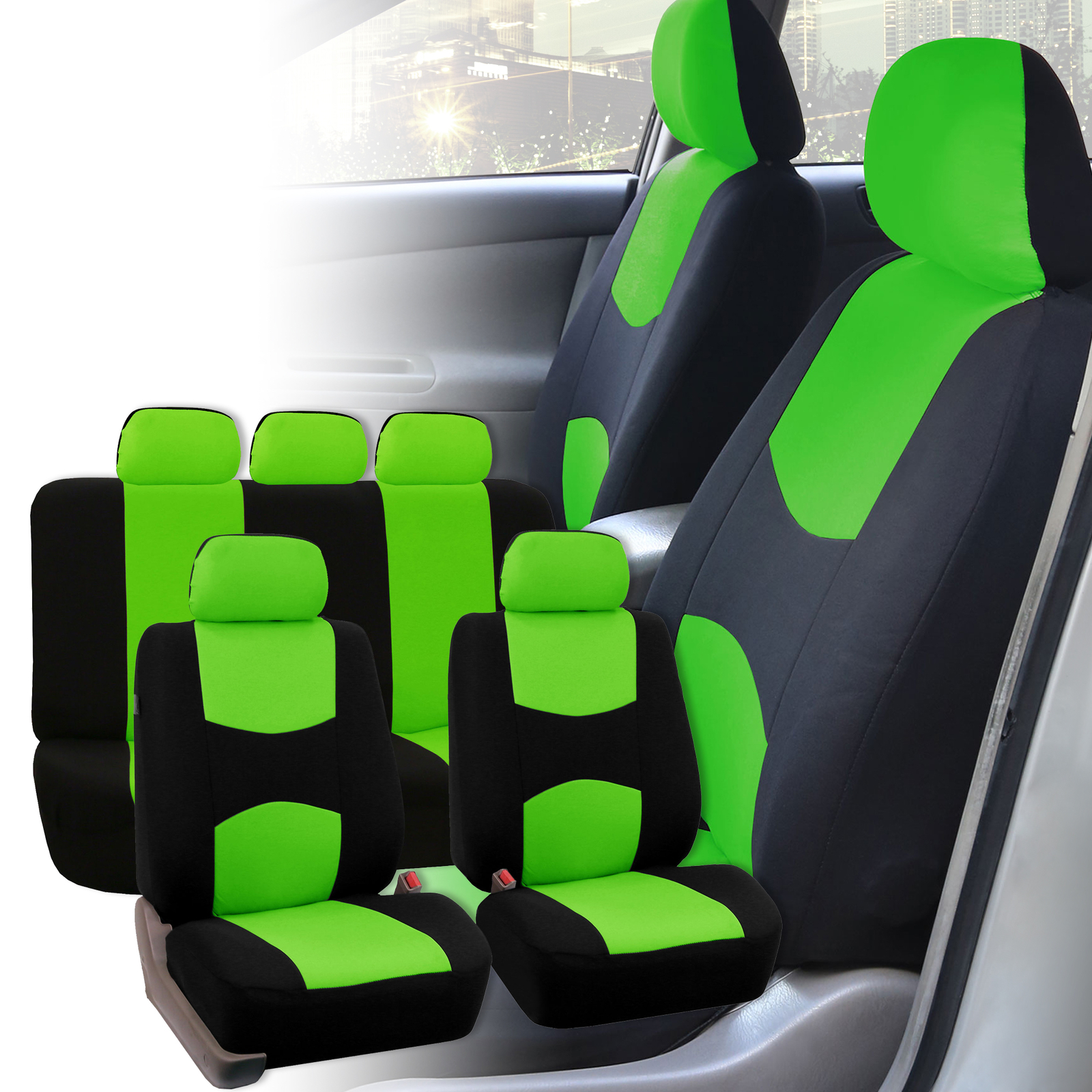 FH Group Seat Covers for Car Truck SUV Van Universal Fitment - Green/Black