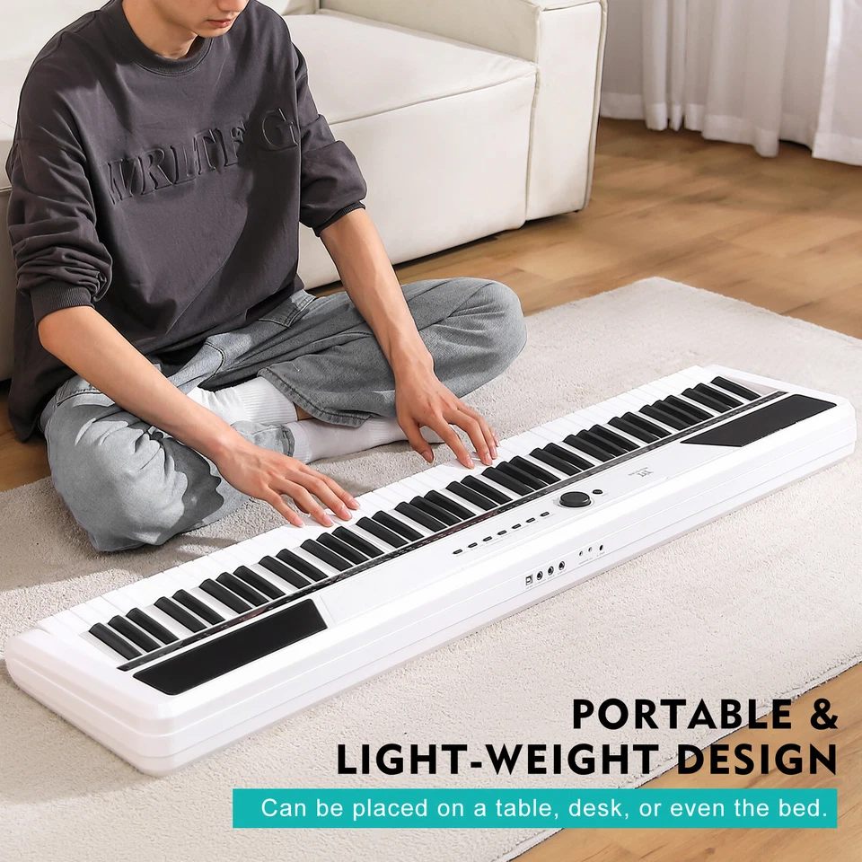 ♬Mustar Portable Digital Piano 88 Semi Weighted Keys Keyboard Pedal Stand White - Image 3 of 4